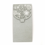 Луксозен плик за парични подаръци и ваучери 175x85 мм цвят сребро перлен с дантела цветя