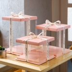 Кутия за торта PVC и картон еднослойна сгъваема 22x22x16 см розова