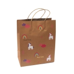 Подаръчна торбичка от крафт картон 26x32x13.5 см с цветен принт Еднорог и дъги