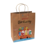Подаръчна торбичка от крафт картон 26x32x13.5 см с цветен принт и надпис Happy Birthday