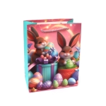 Подаръчна торбичка от картон 18x23x10 см Великденски зайчета с подаръци