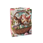 Подаръчна торбичка от картон 18x23x10 см Зайчета във великденска кошница