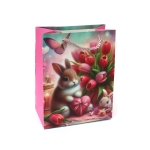 Подаръчна торбичка от картон 18x23x10 см Зайчета с цветя