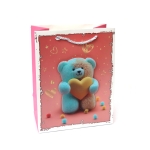 Подаръчна торбичка от картон 18x23x10 см 3D Мече с жълто сърце