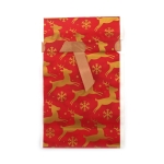 Коледен плик от PE материал 12x18 см със сатенена лента цвят червен с елени 