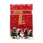 Коледен плик от PE материал 12x18 см със сатенена лента цвят червен с Дядо Коледа елен и пингвин