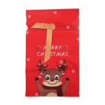 Коледен плик от PE материал 15x23 см със сатенена лента цвят червен MERRY CHRISTMAS с еленче