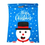 Коледен плик от PE материал 40x50 см със сатенена лента цвят син Merry Christmas снежен човек -1 брой