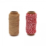 Комплект конопено въже усукано 2 мм и усукан памучен шнур 2 мм бяло червено x 20 метра