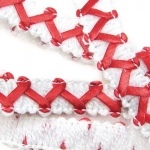 Ширит 11 мм. текстил и кожа зиг-заг бяло с червено -20 метра