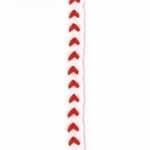 Ширит 10 мм памук бял с червено -1 метър