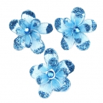 Цвете 35 мм двойно с брокат синьо