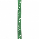 Ширит сатен 15 мм рипс зелен звездички -2 метра