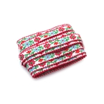 Ширит 13 мм, бял, с розови, червени и сини цветя, зелени клонки с листа и розов кант -5 метра