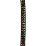 Ширит 10 мм, черен, с бели точки, червени цветя и зелени триъгълници -5 метра