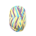 Прежда трикотажна лента 100 % полиестер цвят меланж син, лилав, жълт -100 грама 