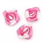 Роза сатен и органза 25 мм розово и бяло -10 броя