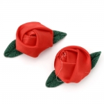 Роза 25 мм сатен с листо текстил червена -10 броя