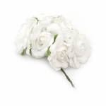 Роза букет текстил и дантела 70x150 мм цвят бял -6 броя