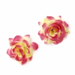 Цвят роза текстил 55 мм с пънче за монтаж жълто лилаво -5 броя