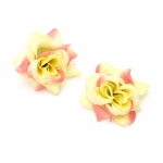 Цвят роза текстил 55 мм с пънче за монтаж жълто розаво -5 броя