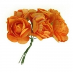 Роза букет хартия и тел 35 мм оранжева -6 броя