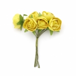 Роза букет текстил 20х100 мм цвят жълт -6 броя