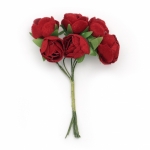 Роза букет текстил 20х100 мм цвят червен -6 броя