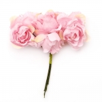 Роза букет текстил и дантела 35x110 мм къдрава розова светла -6 броя