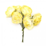 Роза букет хартия и тел 25x70 мм къдрава бяло и жълто -6 броя