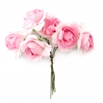 Роза букет хартия и тел 35x80 мм къдрава розова светла -6 броя