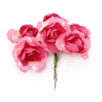 Роза букет хартия и тел 35x80 мм къдрава розова тъмна -6 броя