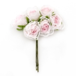 Роза букет текстил и дантела 30x115 мм розова светла -6 броя