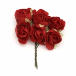 Роза букет текстил 30x100 мм цвят червен -6 броя