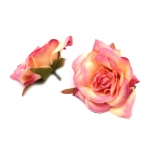 Цвят роза от текстил 70 мм с пънче за монтаж меланж светла циклама, крем -2 броя