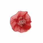 Рози за декорация от сатен и органза цвят червен и бял 50 мм с -10 броя