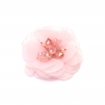 Цвете органза с мъниста кристал 80 мм цвят светло розов