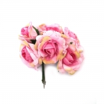 Роза букет текстил и дантела 60x140 мм цвят розов меланж -6 броя