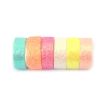 Хартиено тиксо за декорация Washi с брокат 15 мм цвят неон -6 ролки x 1 метър