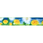 Ширит сатен 25 мм рипс бели и жълти глухарчета -3 метра