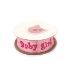 Ширит сатен 25 мм розов надпис Baby girl -3 метра
