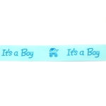 Ширит сатен 25 мм рипс светло син надпис Baby boy -3 метра