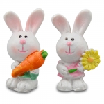 Декоративна фигурка миниатюрен заек с морков и цвете ~20x13~17x38 мм от полирезин -2 броя