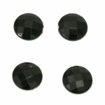 Камък акрил за лепене кръг 10x3 мм плътен черен фасетиран - 50 броя