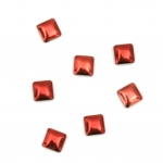 Метален елемент квадрат с лепило 3х3х1 мм цвят червен - 100 броя