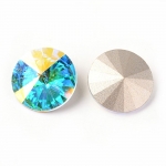 Камък кристал за вграждане екстра качество 14x7 мм кръг синя дъга фасетиран -1 брой