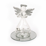 Стъклена фигурка ангел със сребърен брокат 7.5 см