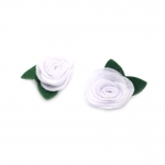 Роза с листо филц 37x15 мм бяла -5 броя
