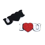 Надпис от филц с брокат "I love you" 73x32x3 мм цвят черен бял и червен -5 броя