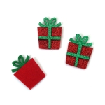 Коледен подарък от филц с брокат 29x39x4 мм цвят червен и зелен -10 броя